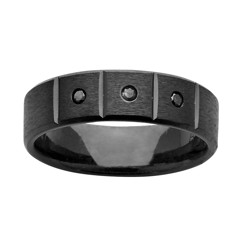 6mm Black Zirconium Ring with Black Diamonds